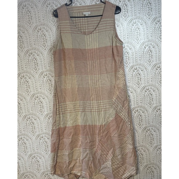 J. Jill PureJill Womens Size Large Cream Plaid Lagenlook Asymmetrical Dress - Picture 1 of 11